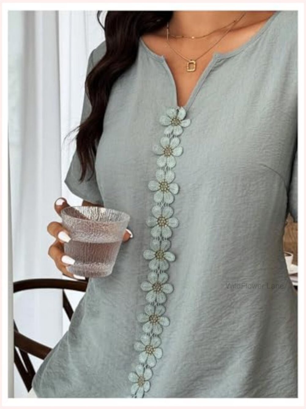 Plus Size Embroidered Blouse Short Sleeve Notch Neck Tunic Top - Picture 5 of 5